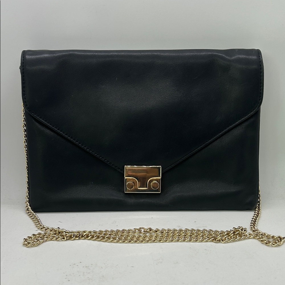 Loeffler Randall Luxurious Black Leather Crossbody Purse Bag w/ Gold Chain Strap